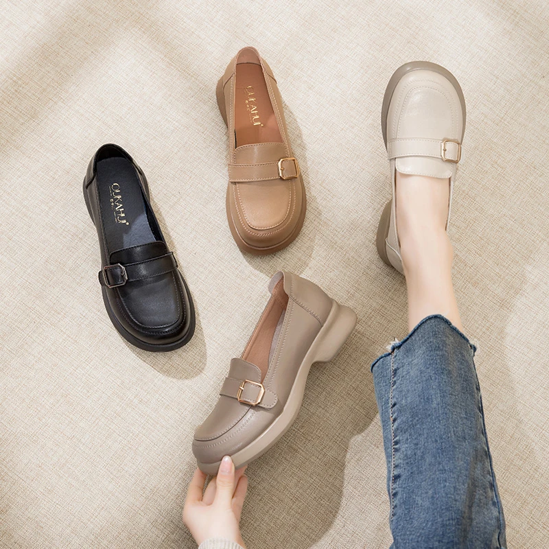 6830防滑浅口春秋中跟舒适软底软面妈妈鞋春季百搭粗跟薄款单鞋