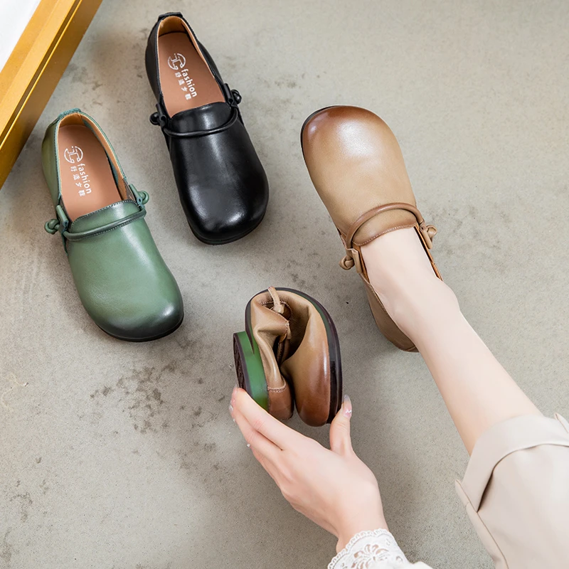 2508春秋新款妈妈鞋圆头浅口休闲软底软面中老年舒适防滑擦色女鞋