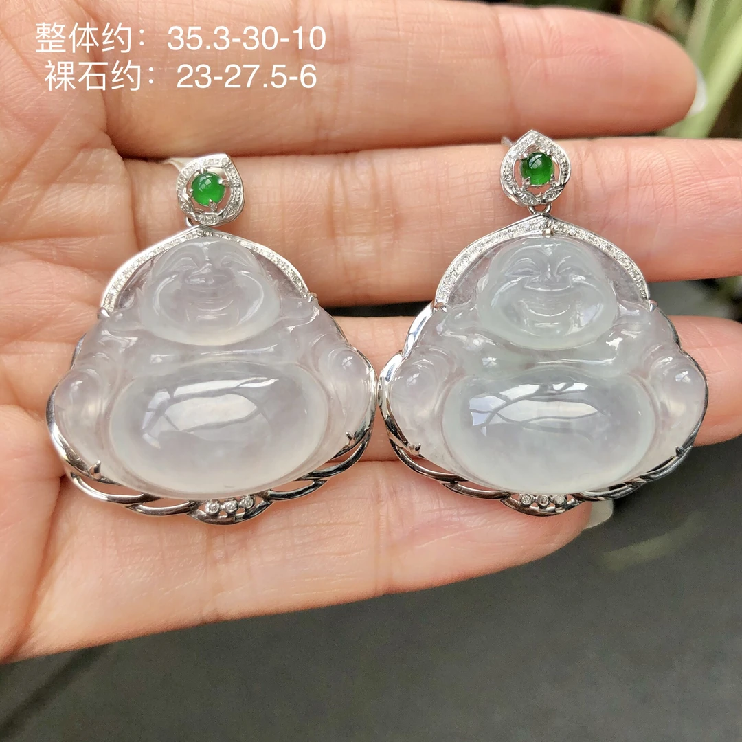 【玉满萃】时尚轻奢高级清新百搭18k翡翠白冰佛公吊坠/多样性发一