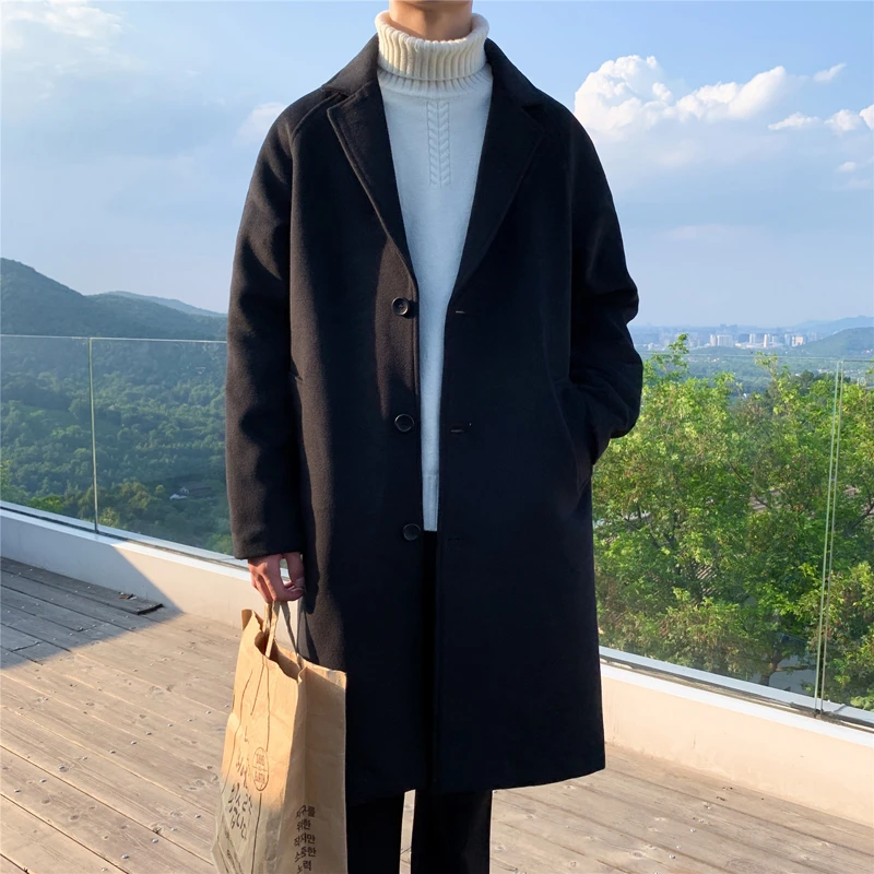毛呢大衣男士中长款秋冬季帅气风衣宽松大码加厚呢子外套休闲百搭