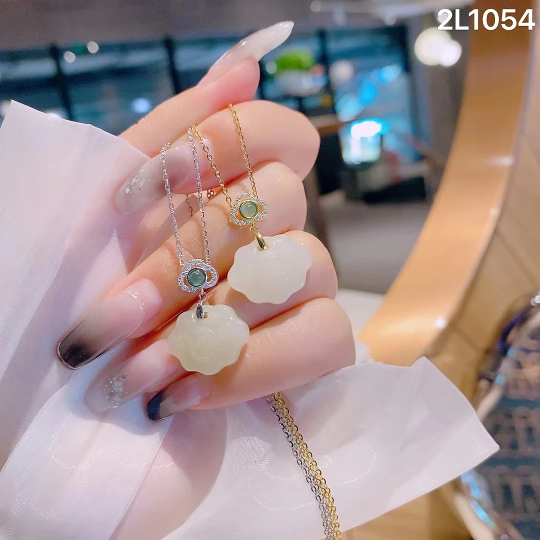 坠链均925银 【银喜生】纯银如意锁和小田玉项链