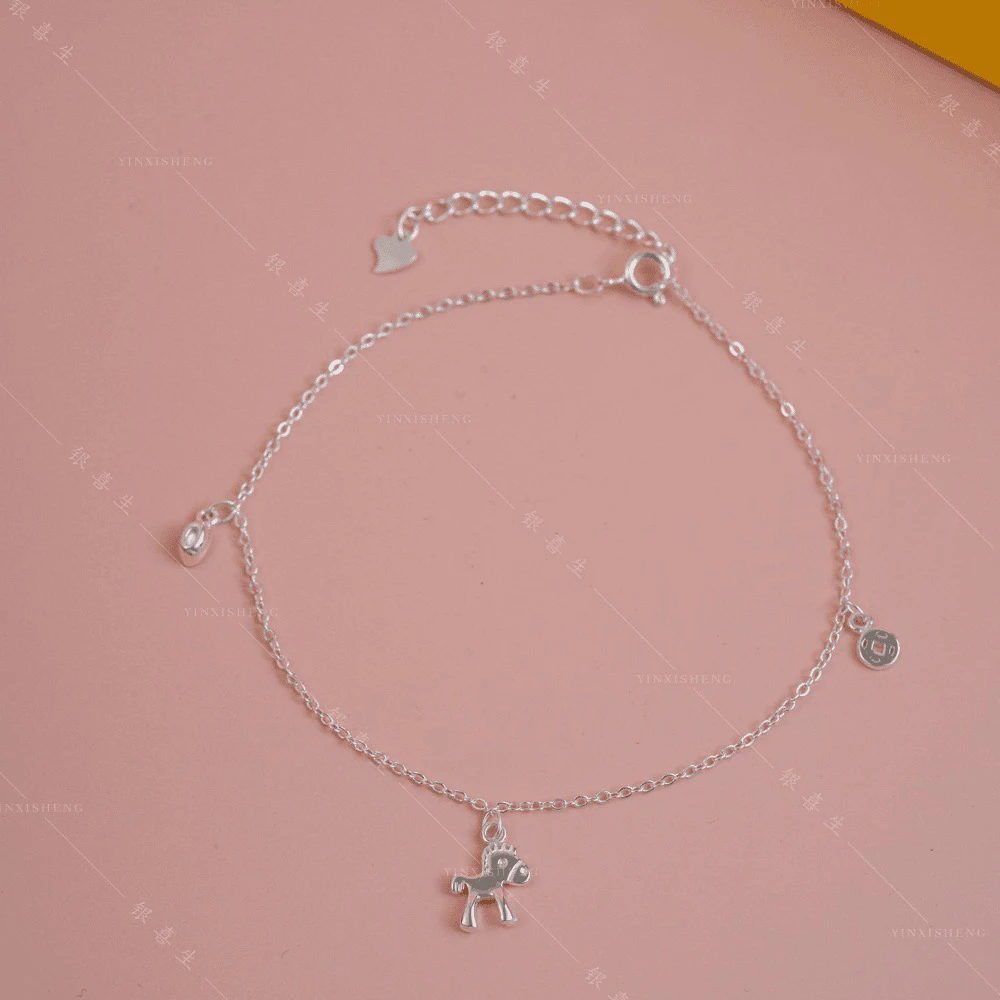 足银脚链 【银喜生】足银纯银小马脚链