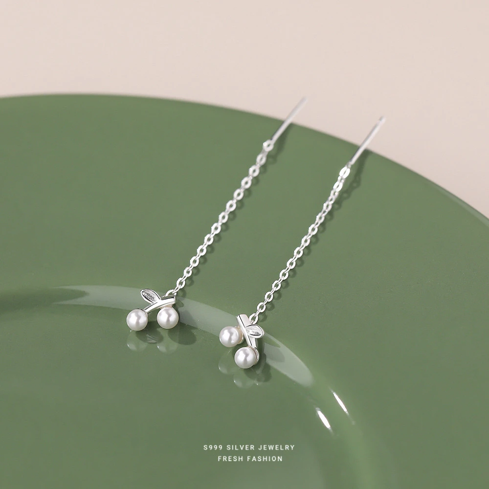 足银仿珍珠耳饰 【银喜生】足银纯银樱桃耳线