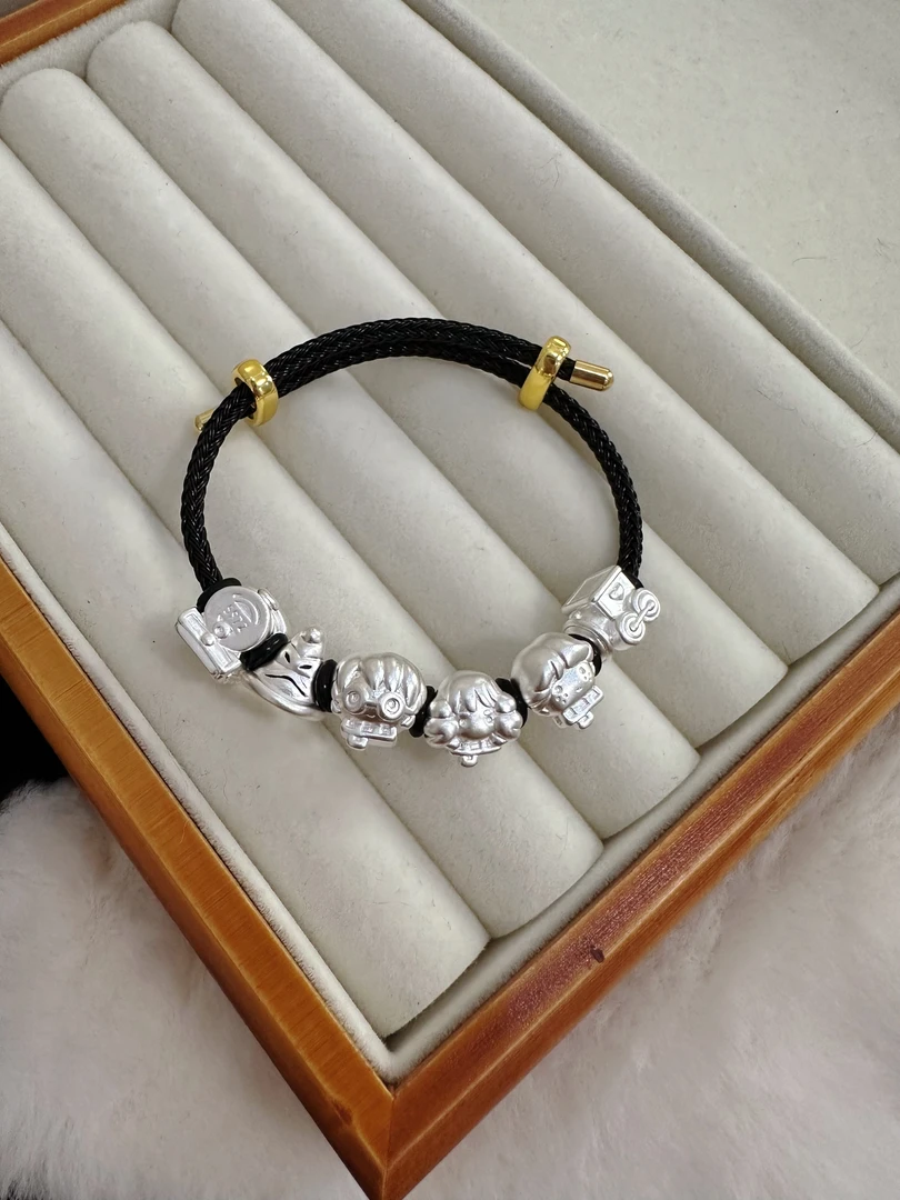 足银手链 足银999哈利波特赫敏纯银手链串珠情侣转运珠3D硬银