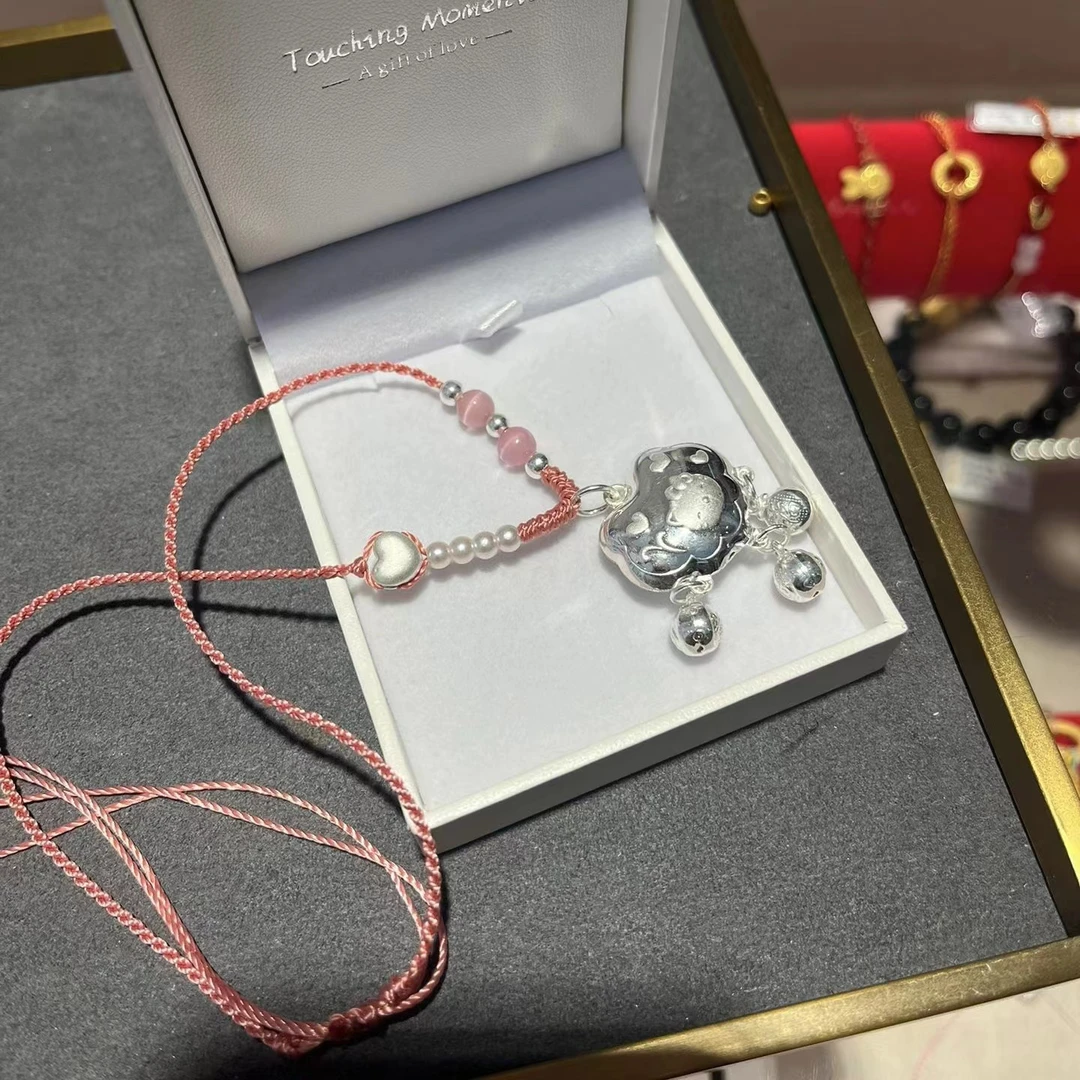吊坠足银 足银美乐蒂Hellokitty平安锁女项链编绳儿