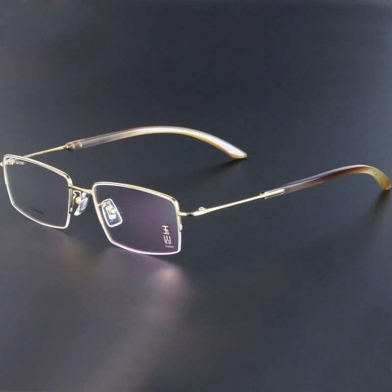 玉山轻奢台湾玉山近视半框眼镜649男士纯钛天然牛角超轻镜架经典