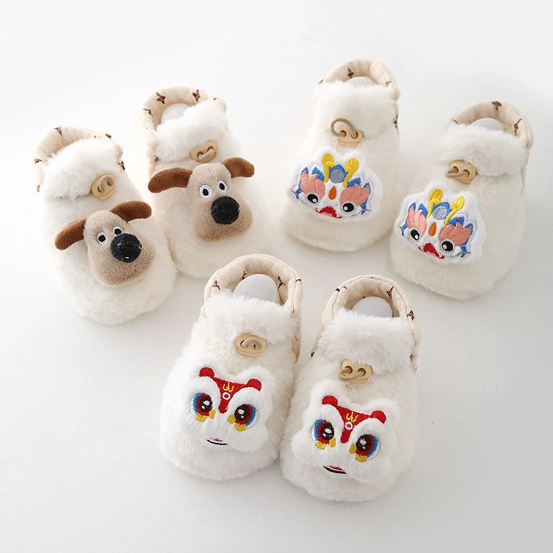 宝宝醒狮鞋袜冬加绒加厚保暖袜套可爱小龙新年仿兔毛不掉可爱袜子