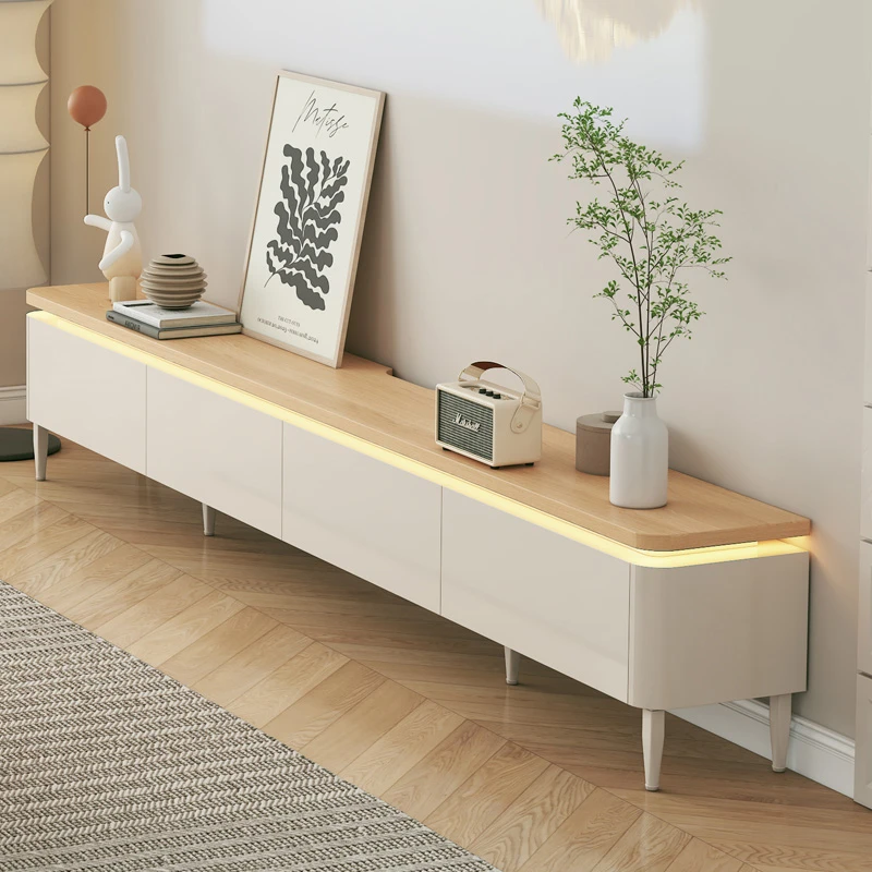 原木奶油风落地电视柜客厅家用茶几组合小户型现代简约2024新款