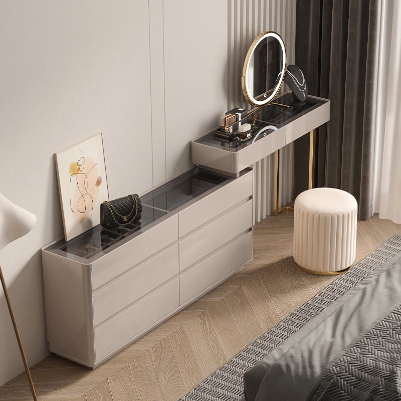 梳妆台斗柜一体家用卧室奶油风小型收纳床尾柜化妆台轻奢化妆桌
