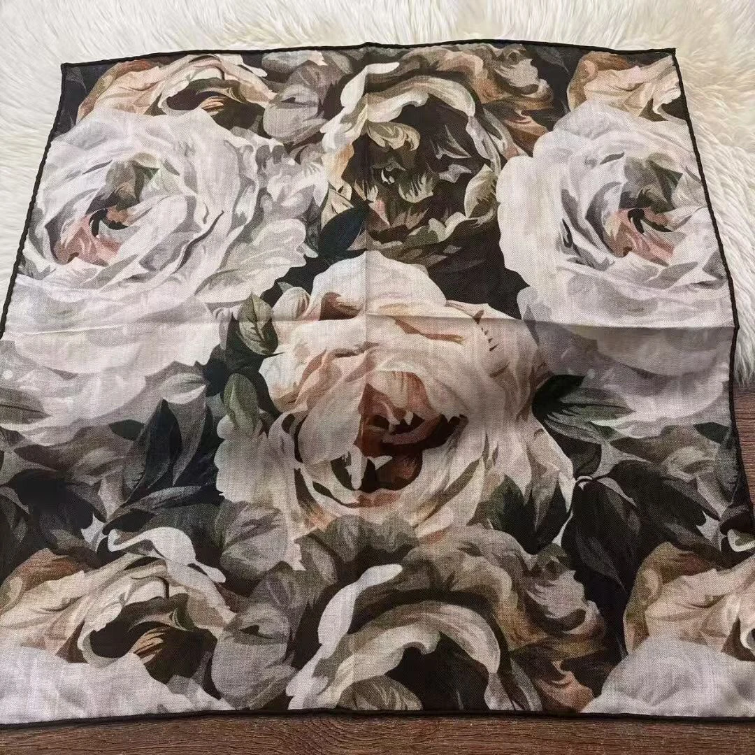 玫瑰的故事 法式油画风 双面同色 真丝羊毛方巾 丝巾围巾65*65