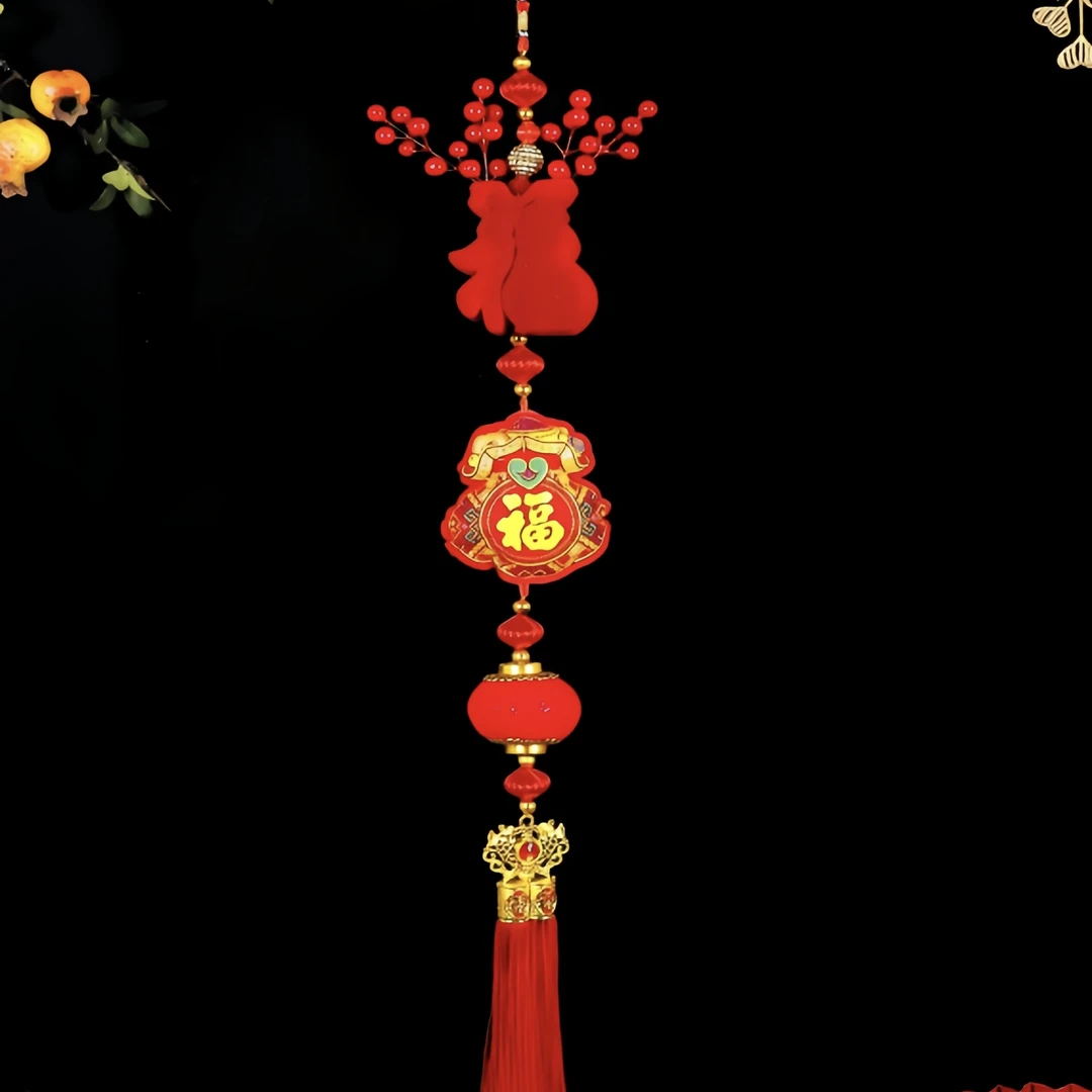 【钱袋红果福字串】红果福字植绒挂串大红灯笼喜庆挂饰