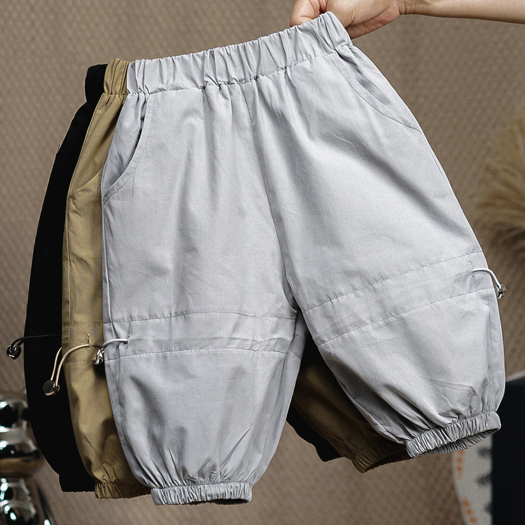 蓝虎儿男童工装裤春秋款新款中小童束脚休闲裤宽松透气九分灯笼裤