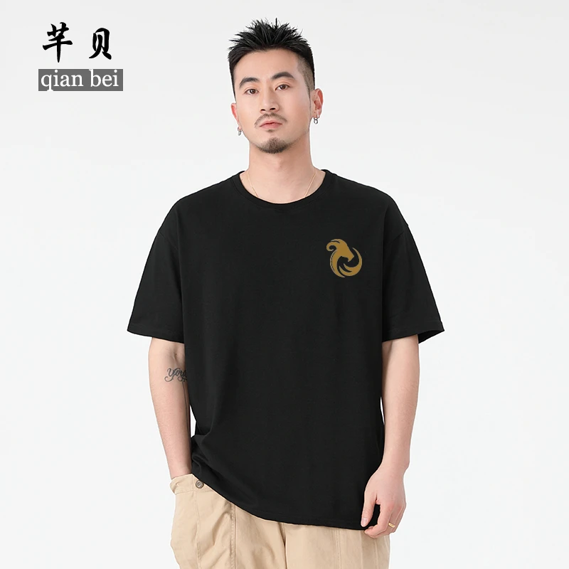 男士短袖T恤大码圆领2023夏季纯棉上衣情侣装刺绣潮牌体恤打底衫