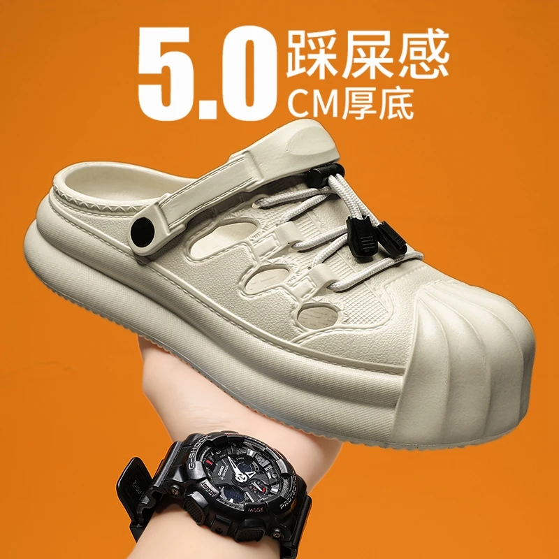 策尊男士夏季透气软底外穿潮流厚底包头2024新款潮流拖鞋休闲办公