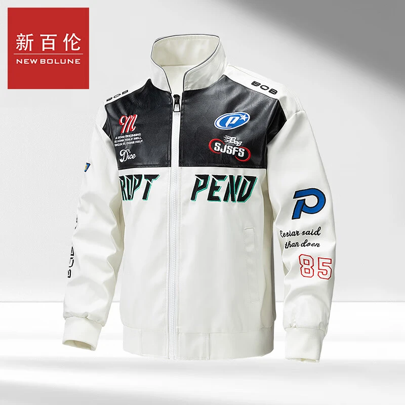 新百伦春季节情侣款跨境美式机能PU皮衣外套立领机车夹克皮衣服