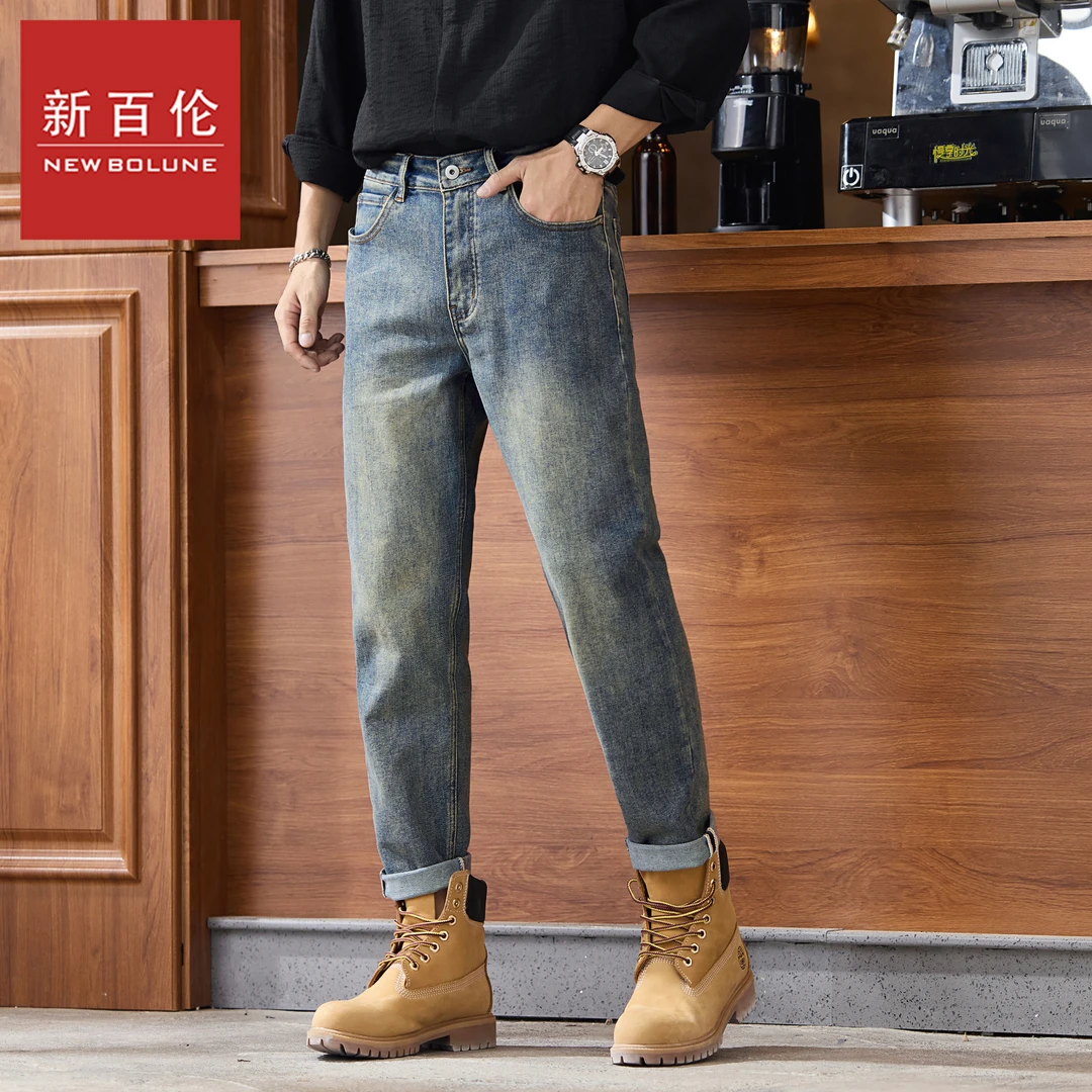 新百伦秋冬新款高端高档牛仔秋季长裤百搭九分直筒裤牛仔裤男款