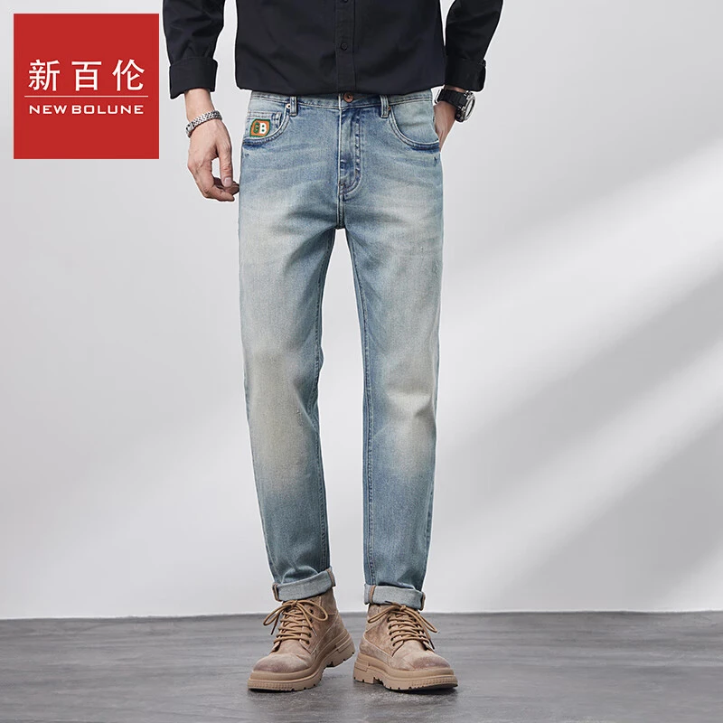 新百伦四季男士轻奢高级气质牛仔裤弹力修身直筒休闲百搭韩版潮流