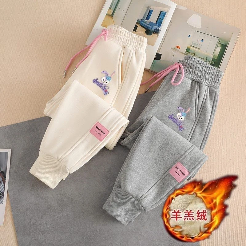 儿童加厚羊羔绒棉裤女童冬季加绒裤子中大童冬款加绒加厚运动长裤
