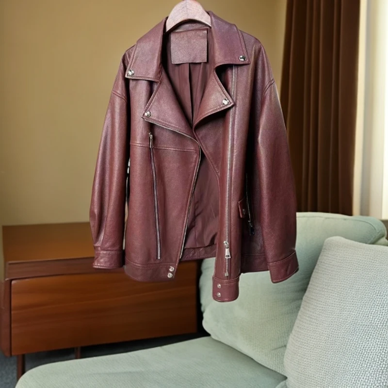 2024新款外套气质短款时尚休闲百搭女士真皮设计师网红修身翻领