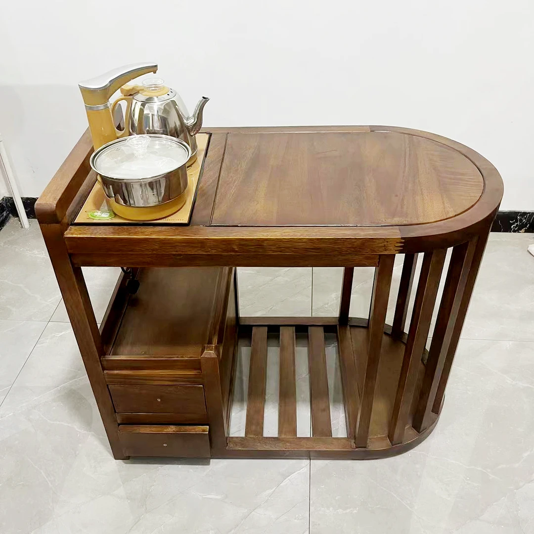 南美进口客厅胡桃木茶水柜带轮可推茶室新中式简约茶台桌泡茶桌