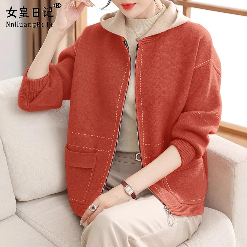 妈妈款针织外套春秋季连帽时髦中老年女装40-50岁母亲洋气上衣服