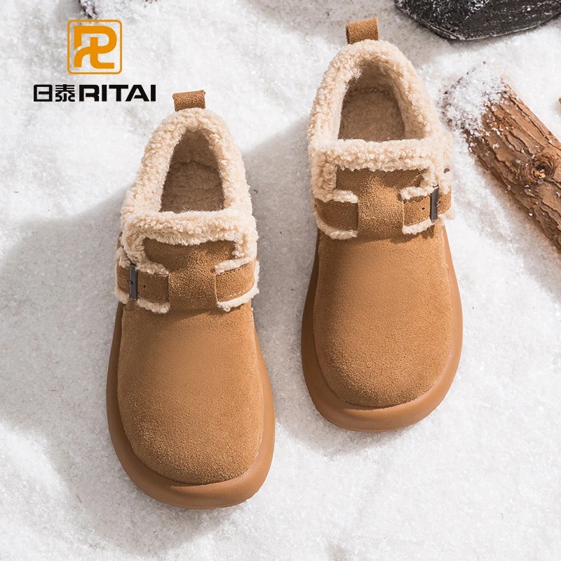 日泰女鞋全包勃肯鞋秋冬季新款加绒保暖毛毛鞋一脚蹬雪地靴流光风