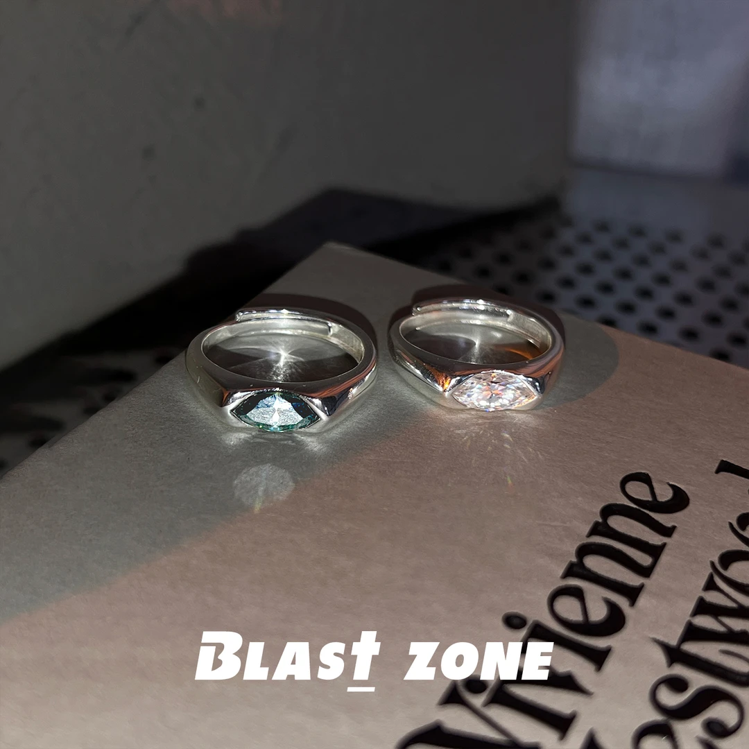 925银莫桑石戒指 马眼戒指莫桑钻高级感情侣对戒加厚开口可调节男