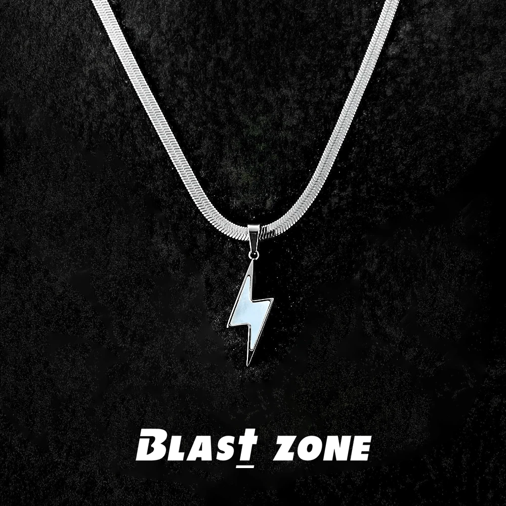 钛钢项链 贝粉镶嵌闪电蛇骨链个性小众锁骨链子男配饰 50-55cm调