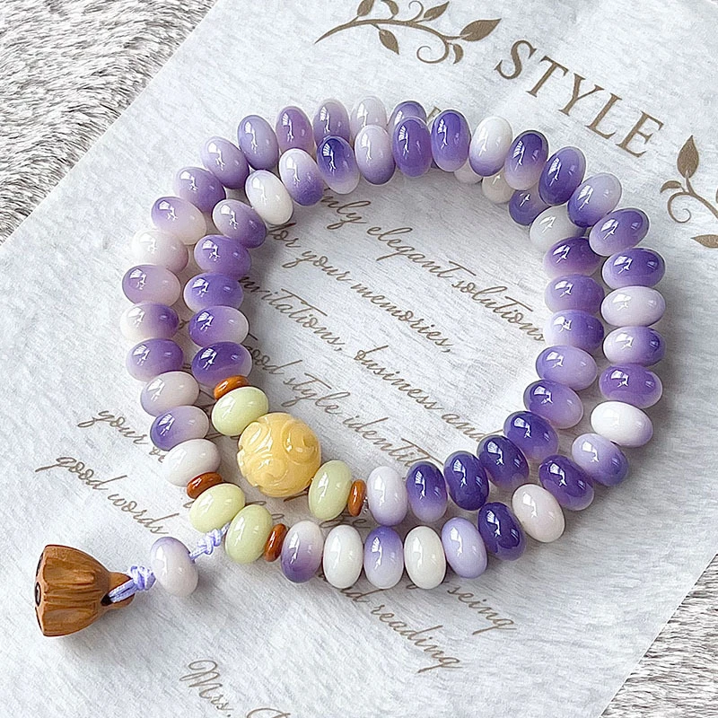 【银翎芙香】紫飘花菩提手串新中式文玩双圈国风手持佛珠手工手作