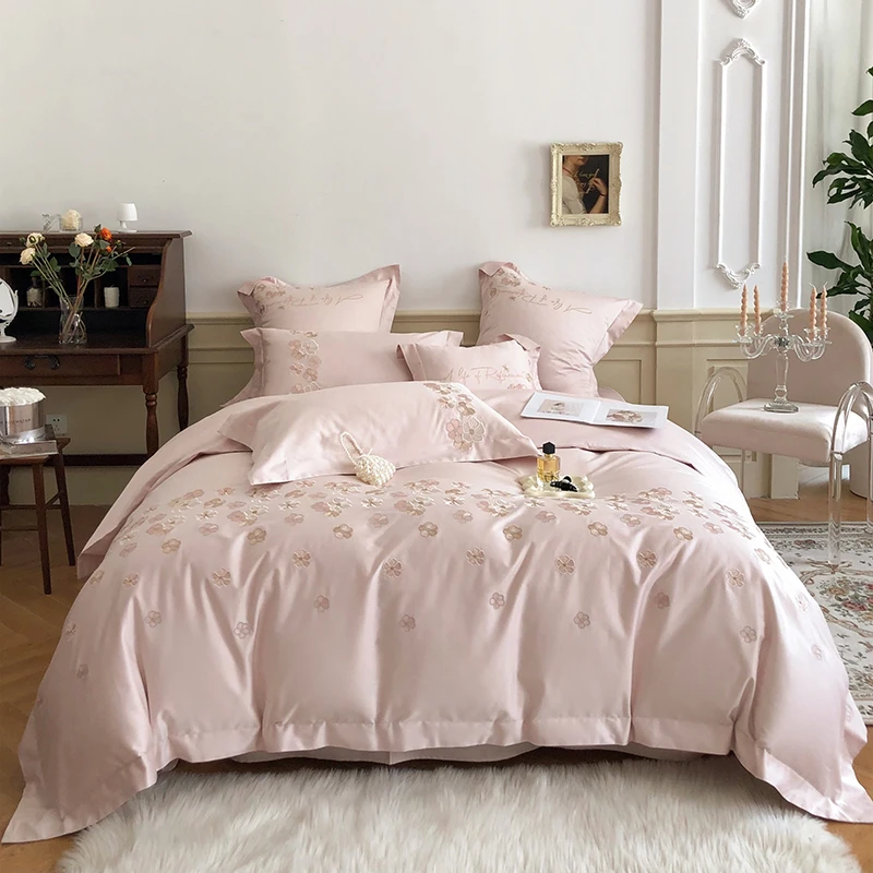 【花海】四季款-100支长绒棉全棉刺绣宽边被套高档床单绣花四件套