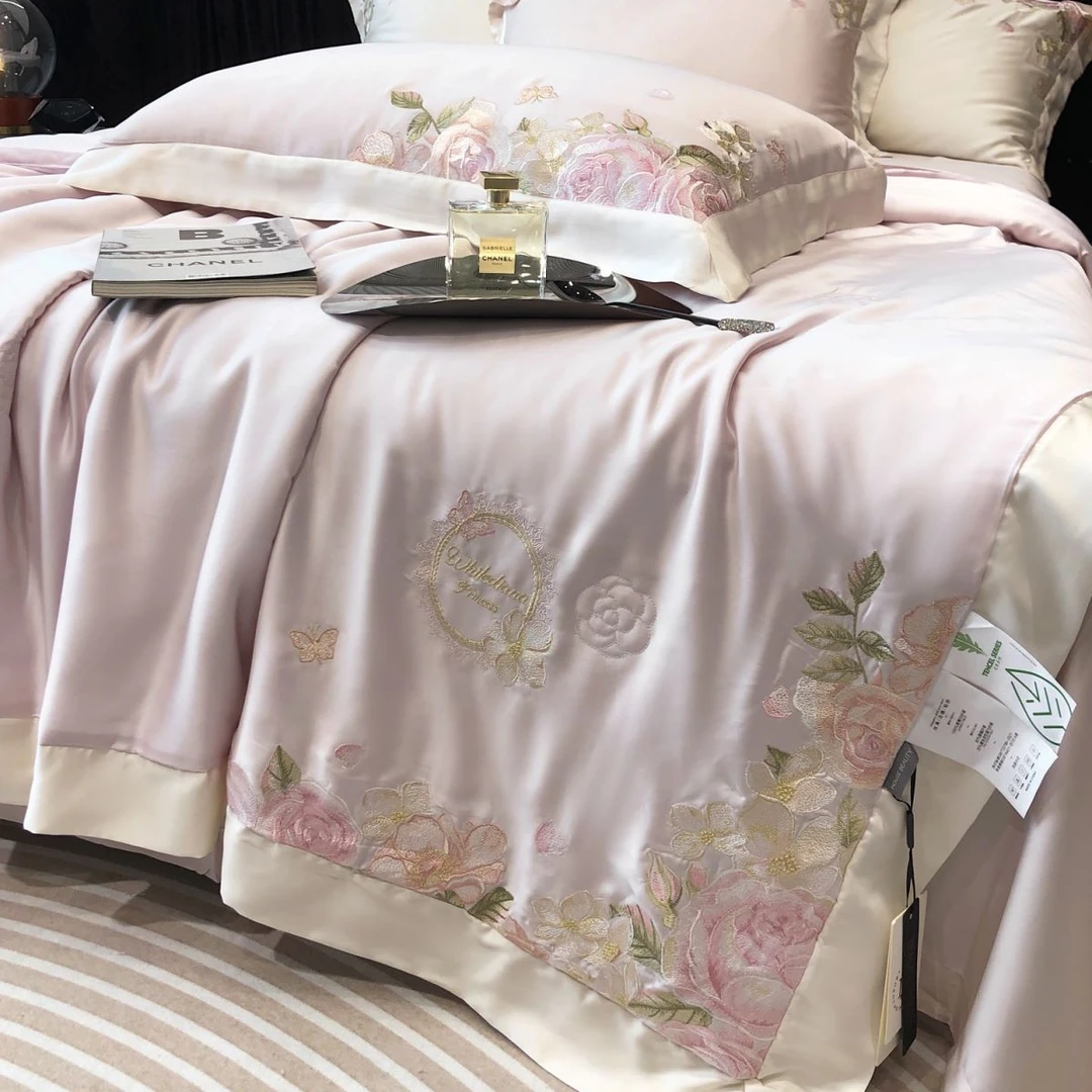 【夏被莫兰迪庄园】进口兰精天丝凉被宽边丝滑刺绣夏被机洗四件套