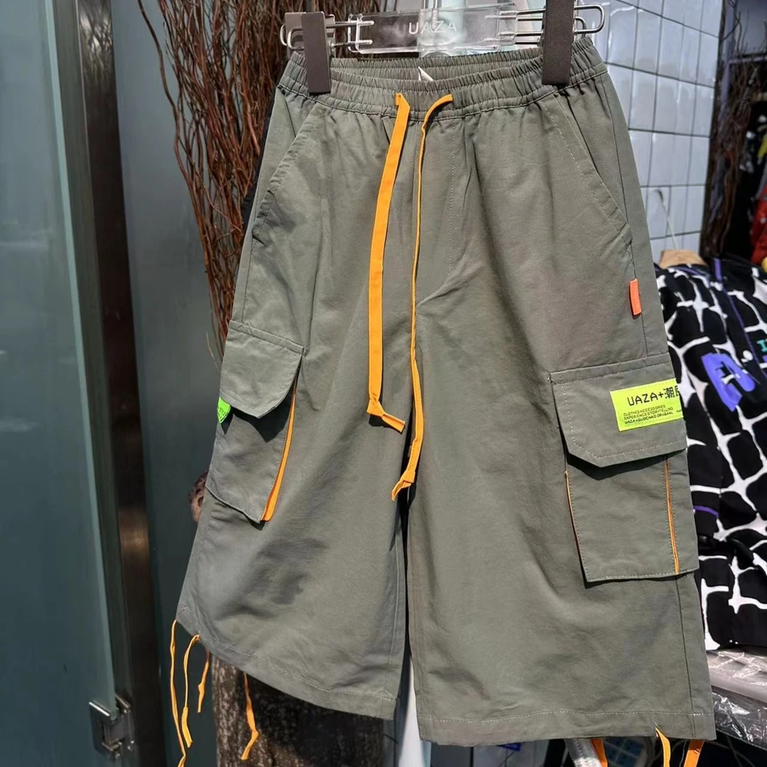 清 仓  夏装UAZA潮牌男大童宽松运动工装裤七分裤男孩短裤