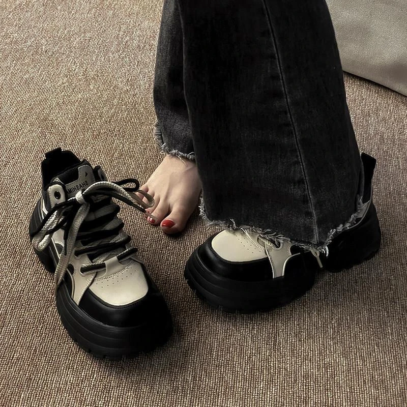 意尓康运动鞋女美式厚底鞋子复古2023爆款秋冬松糕增高高筒鞋休闲