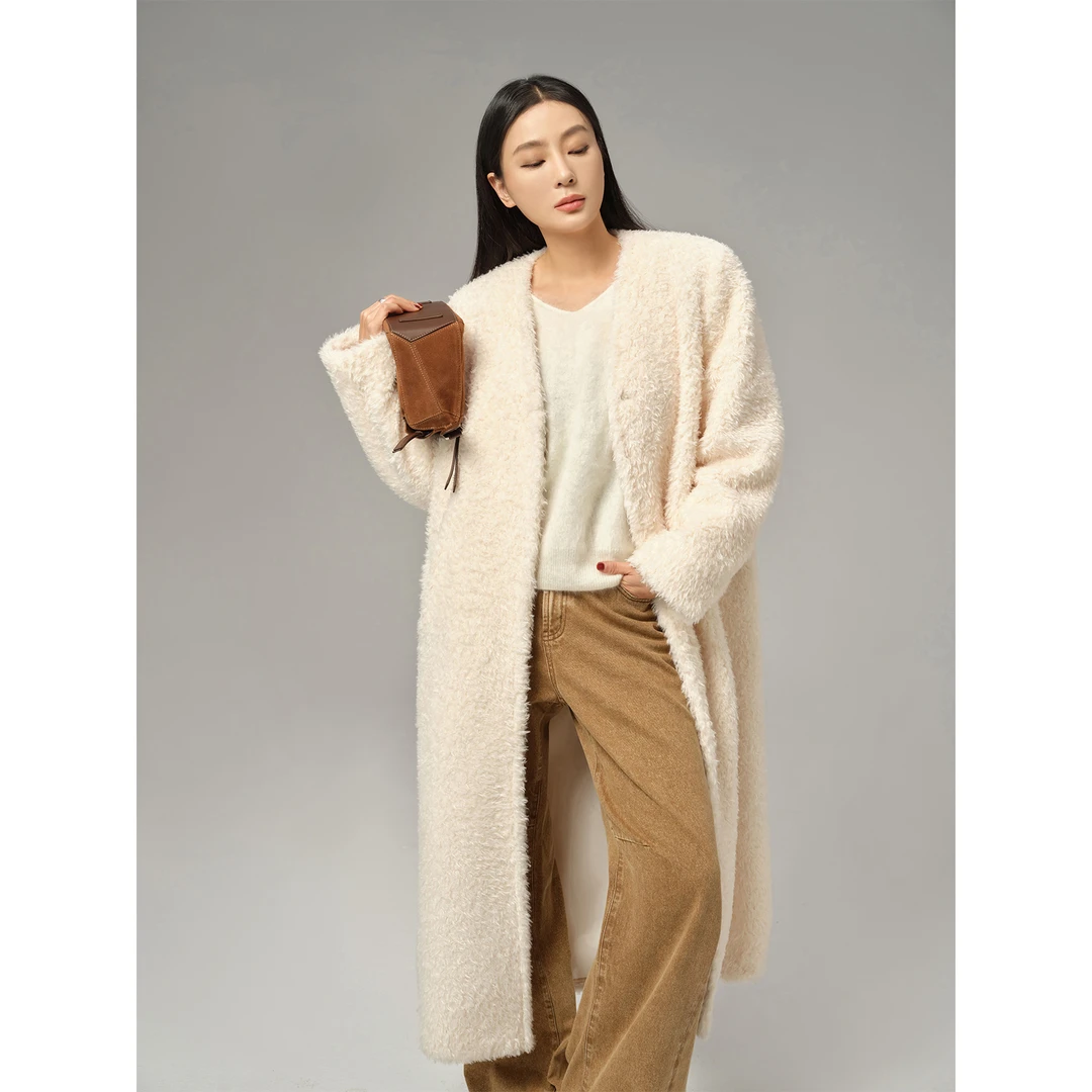 周淼ZHOUMIAO自带肩棉宽松廓形小卡迪卷卷毛长款外套女ZM23M8196Z