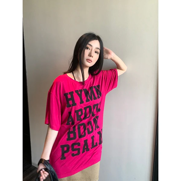 周淼ZHOUMIAO字母印花 后领贴条宽松落肩T恤ZM23T5076J