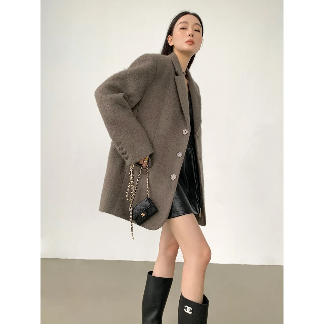 周淼ZHOUMIAO  贝壳扣 绵羊毛混纺毛呢西装ZM21822