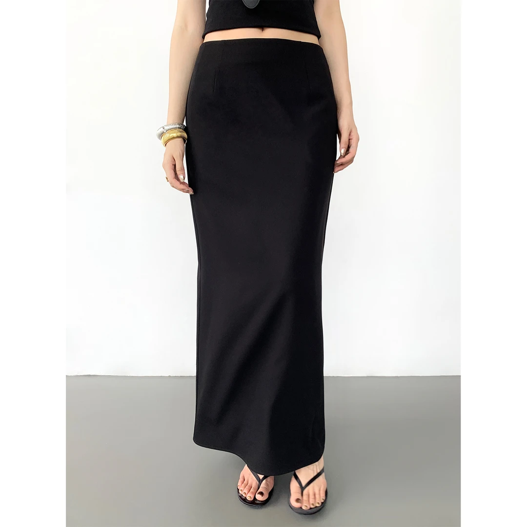 周淼ZHOUMIAO斜纹低腰抗皱直筒半身裙 优雅气质长裙女ZM24Q6350S