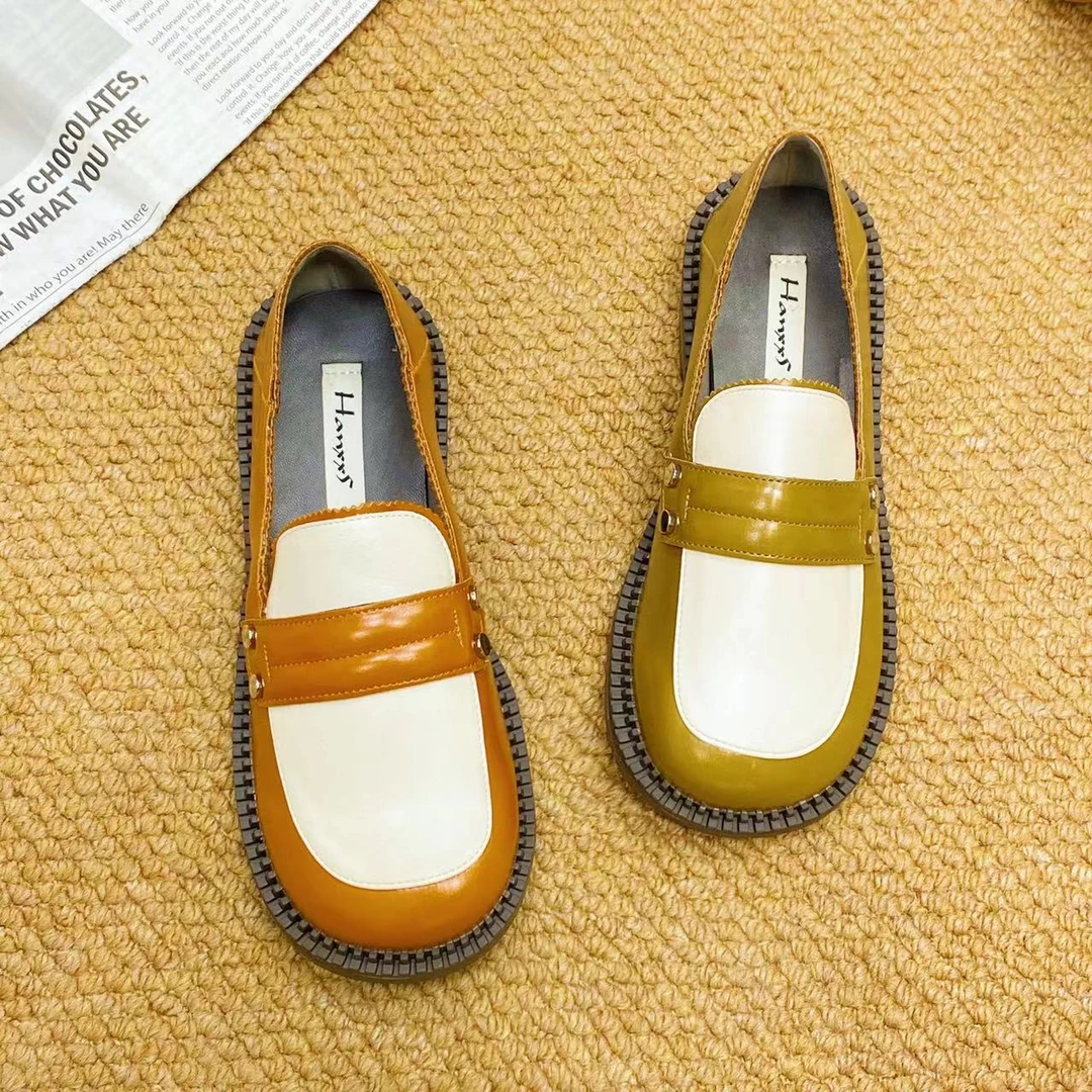 XD22-3新款法式乐福鞋百搭舒适拼色时尚一脚蹬小皮鞋