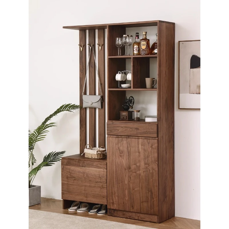 北美黑胡桃木玄关柜门厅隔断鞋柜樱桃木门口衣帽柜白橡木屏风定制