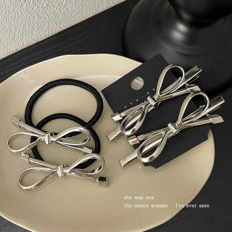 色蝴蝶结侧边碎发夹子头饰发夹女精致鸭嘴夹发卡高马尾头绳发圈