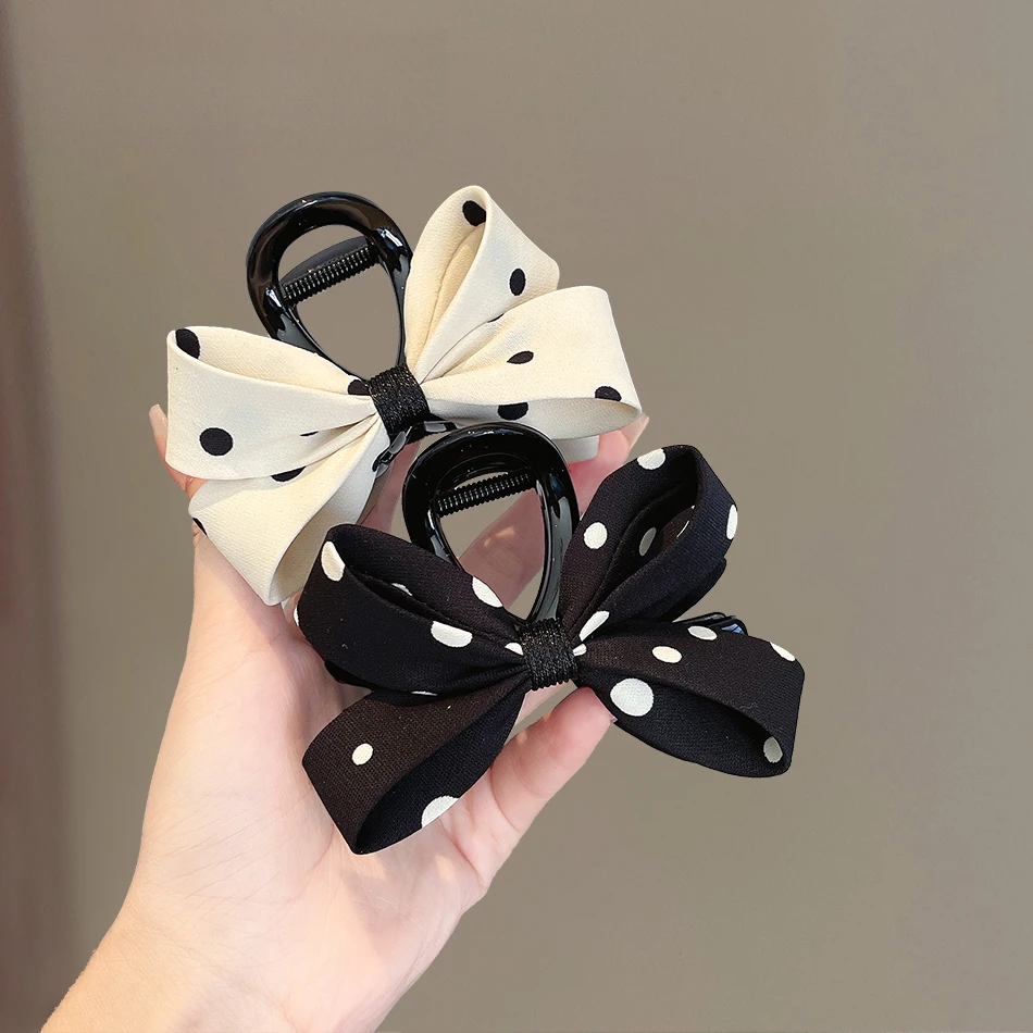 波点蝴蝶结波点抓夹复古发夹女2024新款鲨鱼夹后脑勺盘发头饰发饰