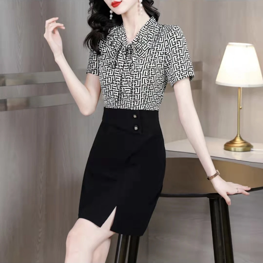 稳姐家假两件连衣裙女夏季2023新款时尚气质洋气裙显瘦减龄百搭