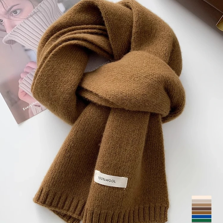 100%纯羊毛2024新款纯色针织围巾男女冬季韩版百搭保暖学生情侣款