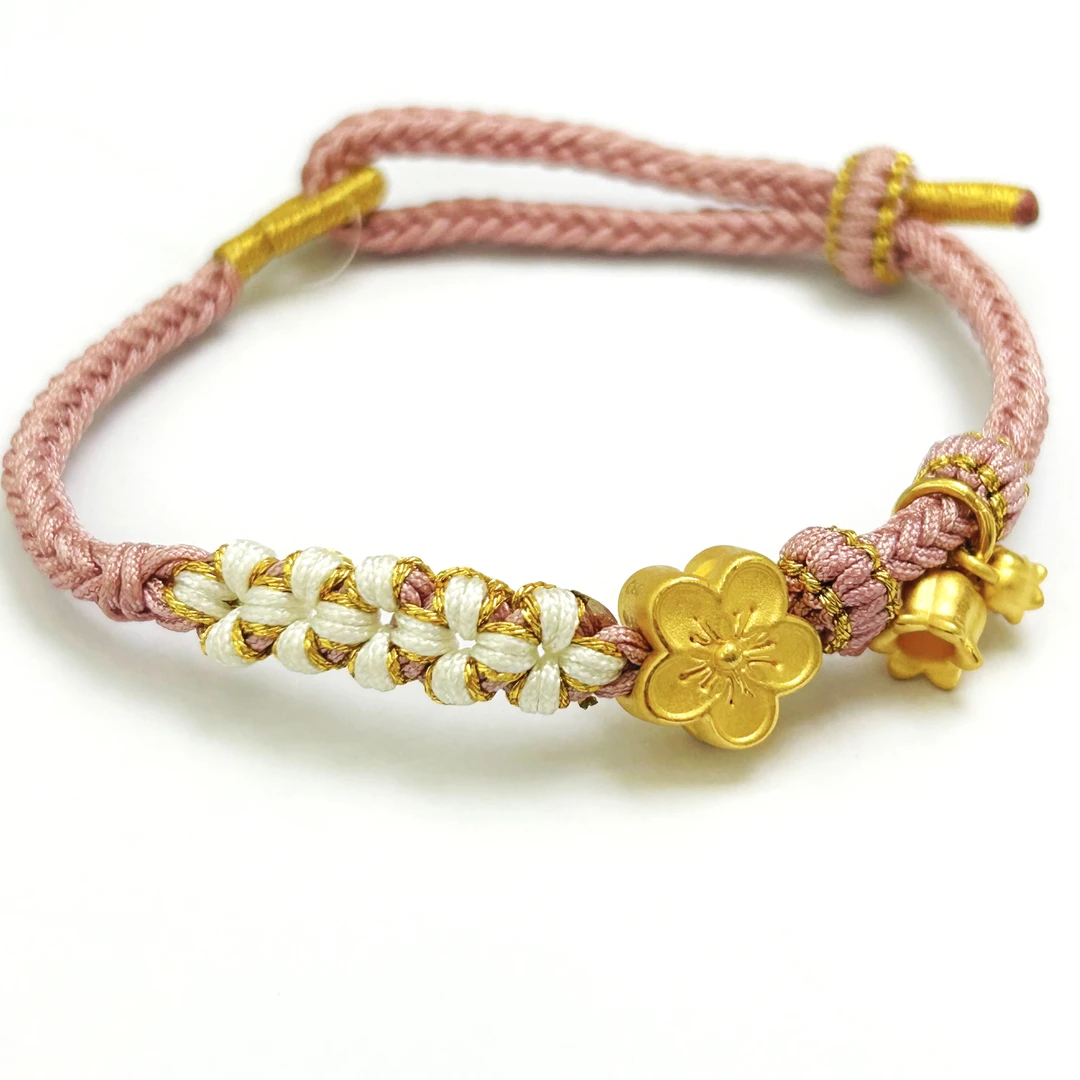 周大生黄金玫瑰百搭莲花手串手编绳女士礼物女款