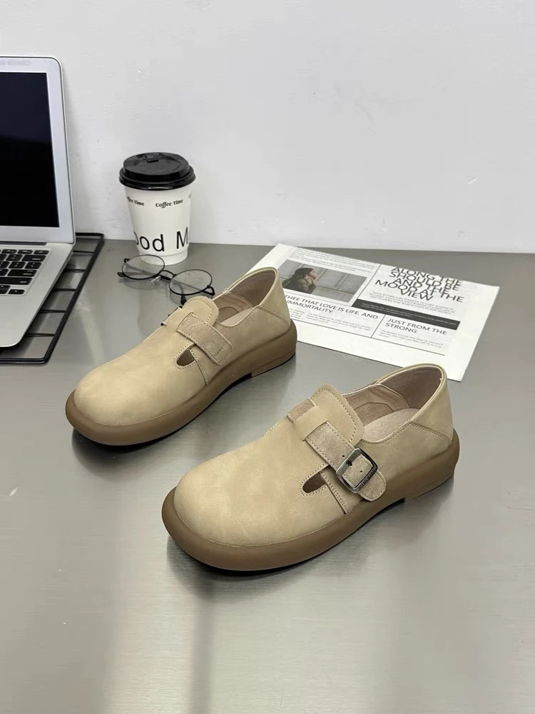 2617 春新款2024女全包勃肯鞋圆头纯色同款休闲厚底鞋