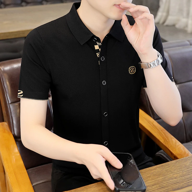 男士冰丝短袖t恤polo衫男装青年夏季翻领休闲薄款百搭商务针织潮