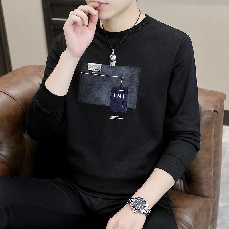 圆领卫衣男士春秋季新款韩版修身长袖t恤百搭休闲青年男装上衣潮
