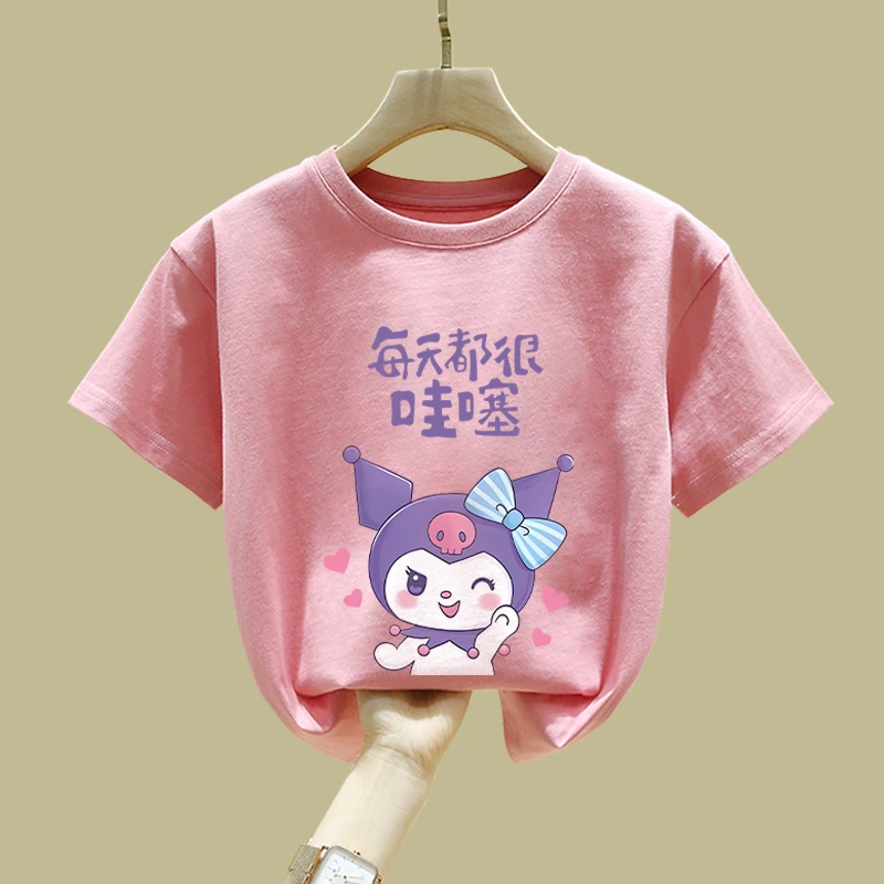 库洛米纯棉短袖T恤夏2024新款洋气可爱百搭女童中小童韩版半袖