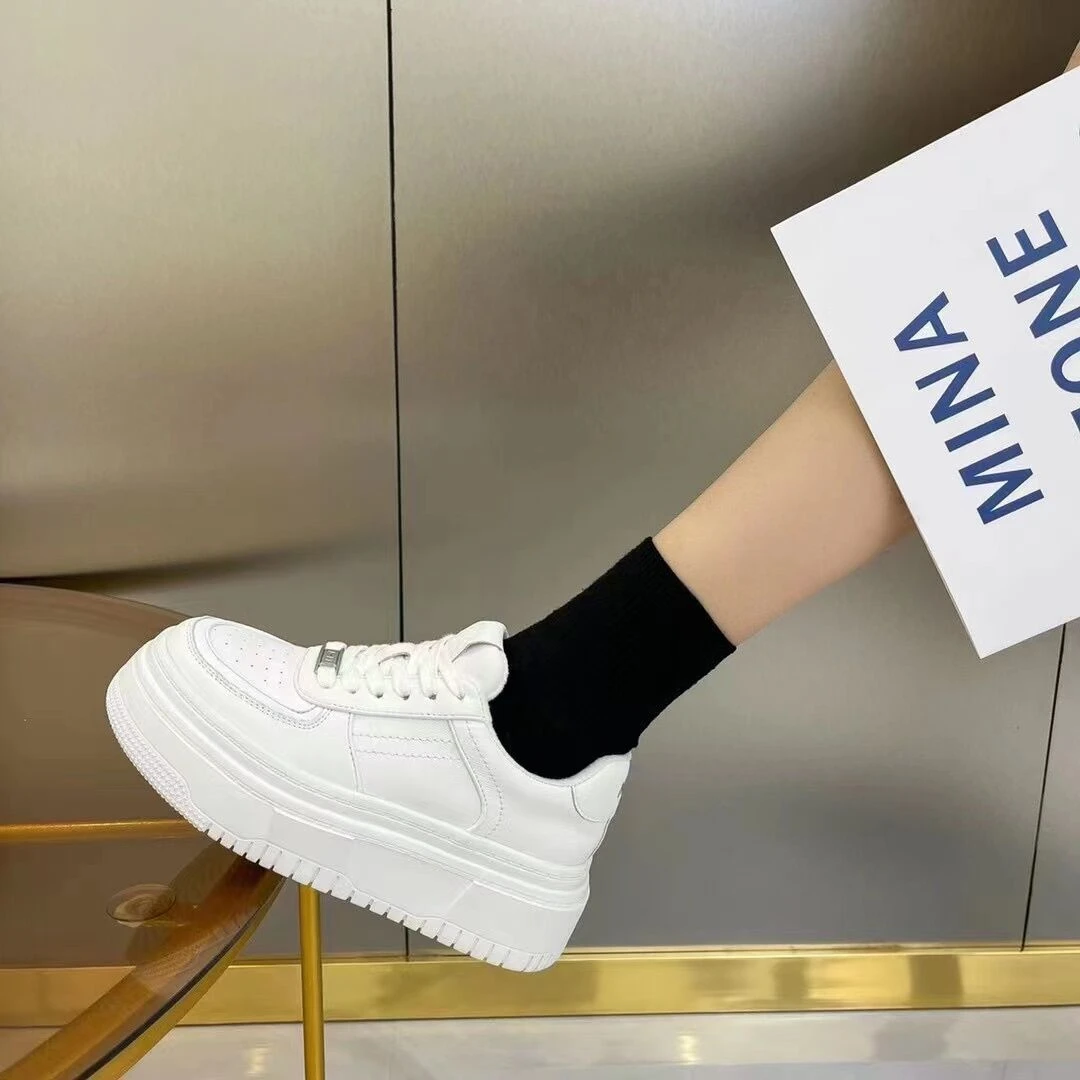 厚底松糕牛皮小白鞋女2023春款新款牛皮增高休闲百搭运动软底板鞋