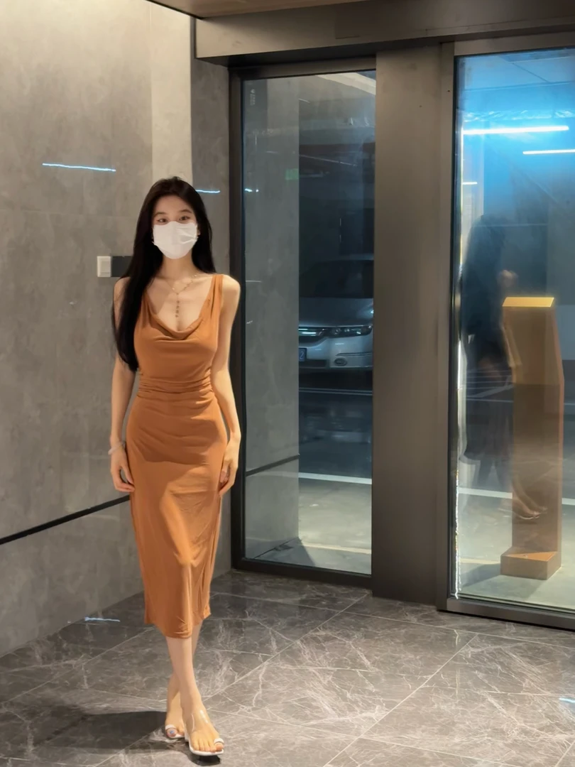 清仓 荡领无袖开叉吊带连衣裙女夏季性感收腰修身包臀裙子 A25